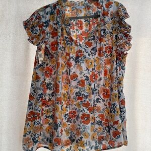 Vibrant Floral Ruffle Sleeve Blouse